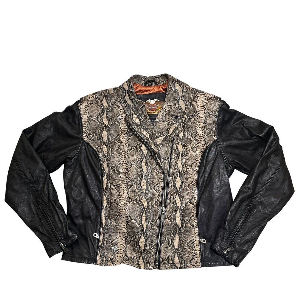 Harley Davidson Womens Leather motorcycle Jacket Black & Python Snakeskin Large